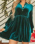 Wrenley Velvet Buttoned Ruffled Mini Dress