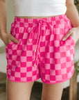 Checker Drawstring Elastic Waist Shorts