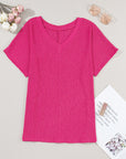 Solid Crinkled V-Neck T-Shirt