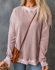 Isabelle Crew Neck Ribbed Trim Waffle Knit Top
