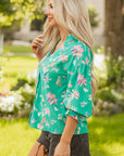 Floral Lantern Sleeve Buttoned Shirt