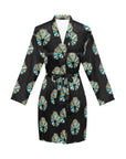 Turquoise Naja Women's Long Sleeve Belted Satin Feel Dressing Lounge Robe