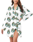 Turquoise Naja Women's Long Sleeve Belted Satin Feel Dressing Lounge Robe