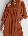 Solid Corduroy 3/4 Sleeve Snap Button Dress