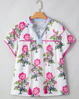 Plus Size Floral Contrast V-Neck Blouse