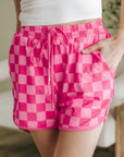 Checker Drawstring Elastic Waist Shorts