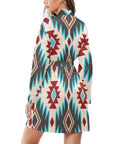 Turquoise Burgandy Aztec Women's Belted Satin Feel Dressing Lounge Robe