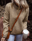 River Contrast Trim Mock Neck Sweater