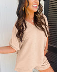 Textured V Neck T Shirt and Shorts Set