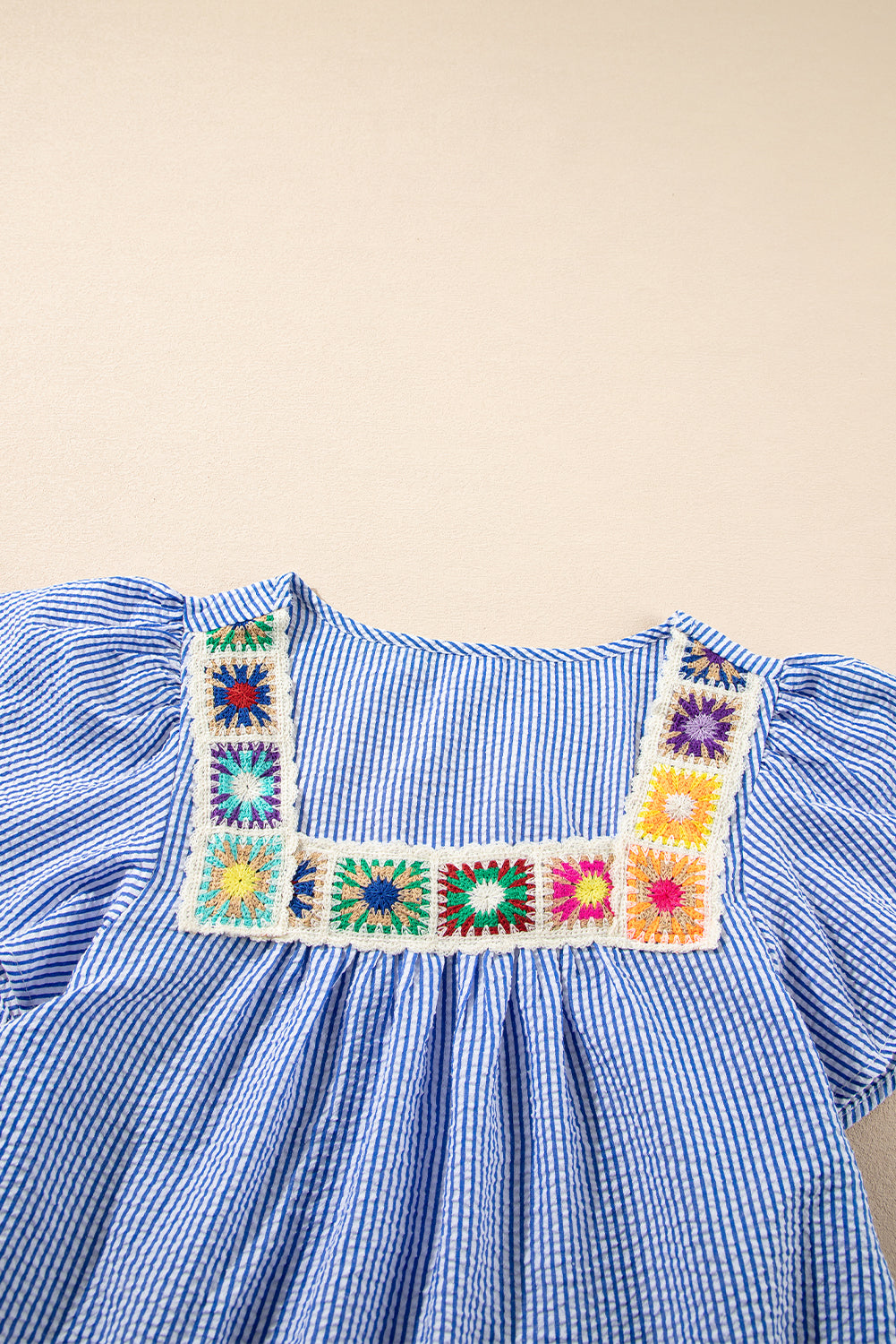 Marisol Stripe Textured Ruffle Square Neck Blouse