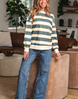 Rose Stripe Crew Neck Pullover Sweatshirt