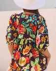 Adhara Flower Embroidered Trim Half Sleeve Blouse