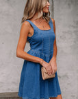 Emily Square Neck Bowknot A-line Denim Dress