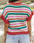 Stripe Ruffle Short Sleeve Sweater