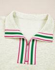 Stripe Contrast Collared Patchwork Sweatshirt