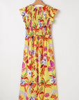 Dani Cheetah Plant Shirred Button V Neck Maxi Dress