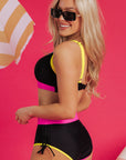 Itzel Drawstring Side V Neck High Waist Bikini Set