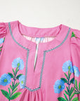 Floral Split Neck Mini Dress