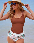Everlee Stripe Drawstring Tummy Control Tankini Swimsuit
