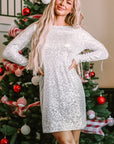 Olive Sequin Long Sleeve Tie Waist Mini Dress