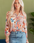 Floral Button-Up Shirred Cuff Shirt