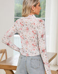Floral Print Mesh Mock Neck Top