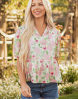 Natasha Floral Drawstring V Neck Peplum Blouse