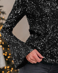 Solid Sequin Backless Bell Sleeve Top