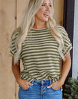 Abby Stripe Textured Side Slits Top