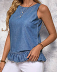 Denim Ruffle Hem Sleeveless Top
