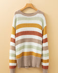 Stripe Colorblock Drop Shoulder Crewneck Sweater