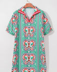 Isabela Butterfly Print Split Neck Short Sleeve Dress