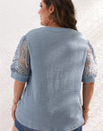 Ivey Plus Size Textured Knit Lace Sleeve Top