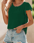 Pleated Flounce Sleeve Textured Blouse
