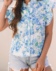 Floral Ruffle Sleeve Buttoned Shirt