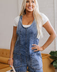 Denim Sleeveless Scoop Neck Patch Pocket Romper