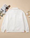 Textured Knit Collared V-Neck Pullover Sweatshirt