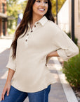 Arianna Waffle Half Button Top.