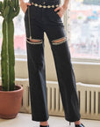 Cut Out Rhinestone Jeans -clearance