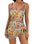 Vintage Rodeo Poster Skirted Swimsuit