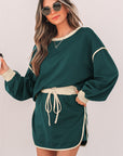 Colorblock Long Sleeve Top and Skort Set