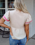 Jaliyah Floral Embroidered Notched V Neck Blouse