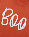 Boo Knitted Pattern Ribbed Edge Sweater