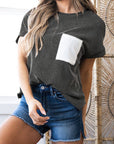 Colorblock Corded Knit Chest Pocket T-Shirt