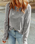 Daisy Textured Round Neck Long Sleeve Top