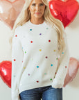 Valentine Heart Sequin Ribbed Knit Crewneck Sweater