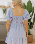 Monica Stripe Bubble Sleeve Ruched Pocketed Babydoll Dress