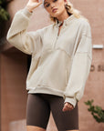 Solid Half-Zip Reverse Seam Pocketed Sweatshirt