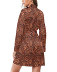 Tooled Leather Print Women's Long Sleeve Belted Satin Feel Dressing Lounge Robe