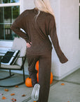 Brooke Ribbed Knit Collared Henley Top and Pants Lounge Outfit